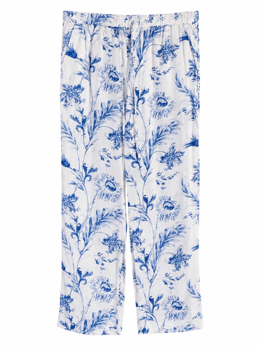 NWT Talbots Blue & White Floral Pull-On Pants Size Medium Coastal Resort Flowy
